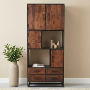Wandkast walnoot mangohout 90 cm met zwart staal