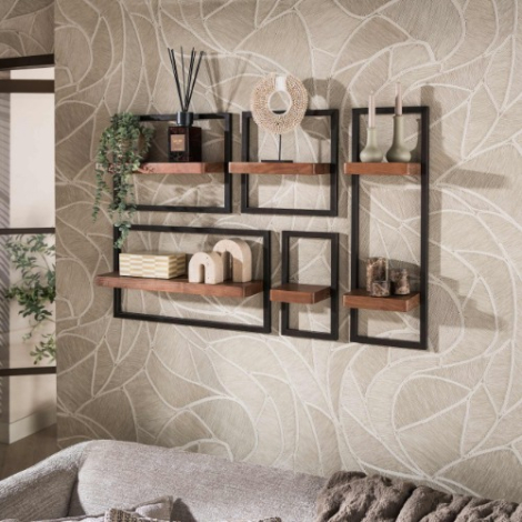 Wandschappen set van 5 Leon bruin met metalen frame - sfeerfoto