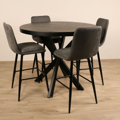 Ronde bartafel 120cm zwart. Met vier barkrukken.