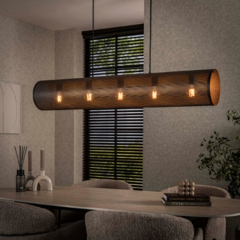Zwarte metalen hanglamp met 5 lampen Alba - sfeerfoto