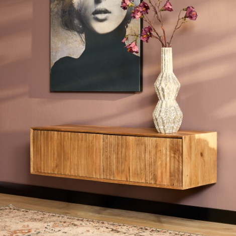 Zwevend tv meubel Madison Naturel mangohout 120 cm in vooraanzicht