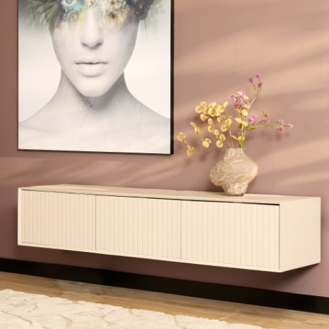 Zwevend tv meubel Madison Zand mangohout 160 cm in vooraanzicht