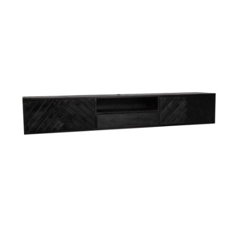Zwevend tv meubel New York Zwart mangohout 240 cm in vooraanzicht
