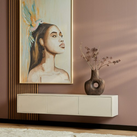 Zwevend tv meubel Vision Zand mangohout 160 cm in vooraanzicht