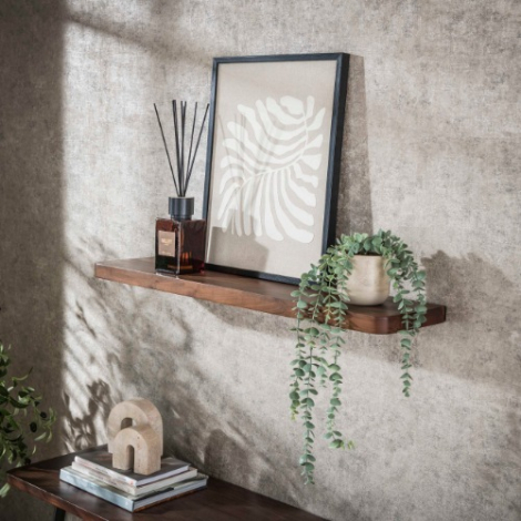 Zwevende wandplank 90 cm Leon bruin acaciahout - sfeerfoto