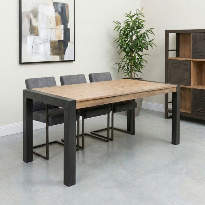 Industriële tafel met grijs metaal 200 cm.