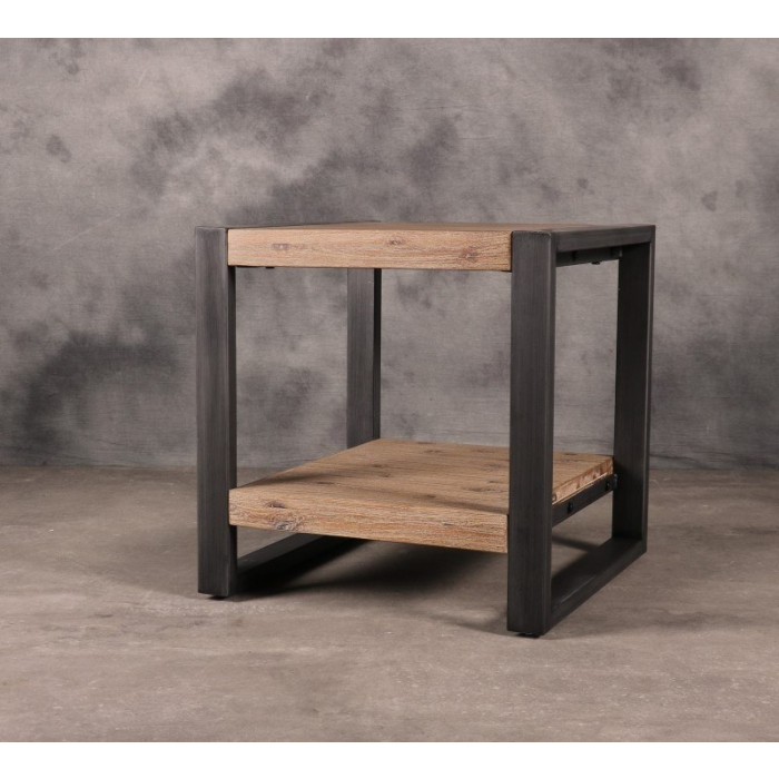 Industriële bijzettafel acaciahout met staal