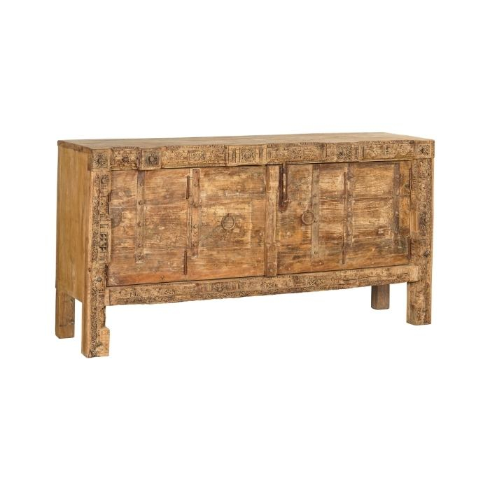 Dressoir uit India met twee antieke deuren in het bruin.