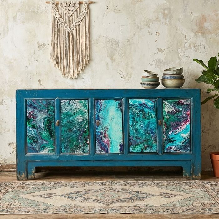 Blauw dressoir Chinees 189 cm.