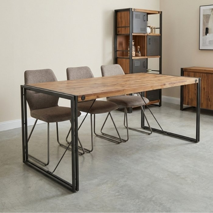 Eettafel industrieel hout en grijs metaal 200 cm.