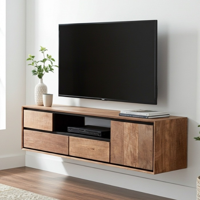 Tv meubel hangend teakhout 155 cm breed.