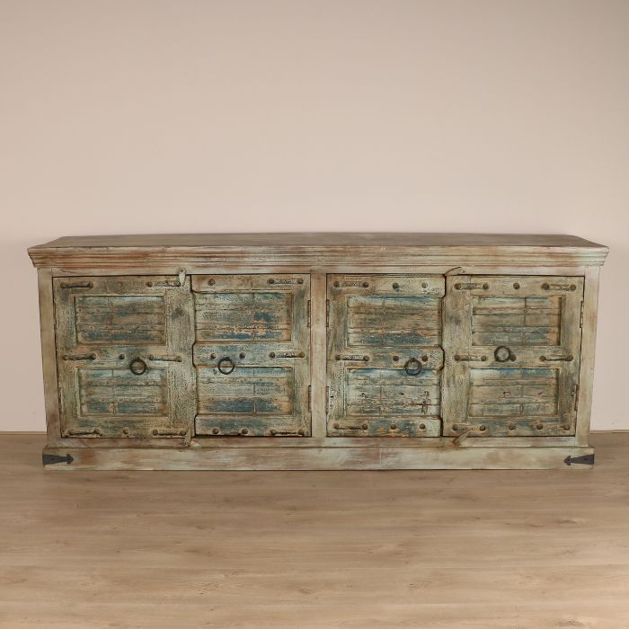 Groot India dressoir met oude deuren groen 
