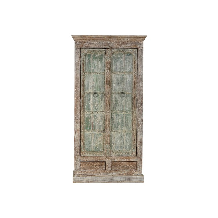 Hele grote Indiase kast met oude groene deuren en twee laden