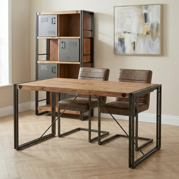 Industriële eettafel 140 cm.