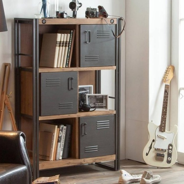 Kastje industrieel 90 cm breed met grijs staal.