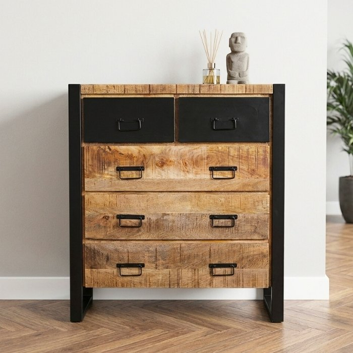 Ladekast industrieel mangohout met staal.