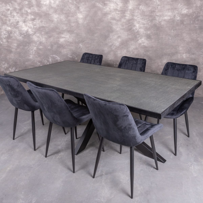 Eettafel natuursteen 200*100cm met zes stoelen