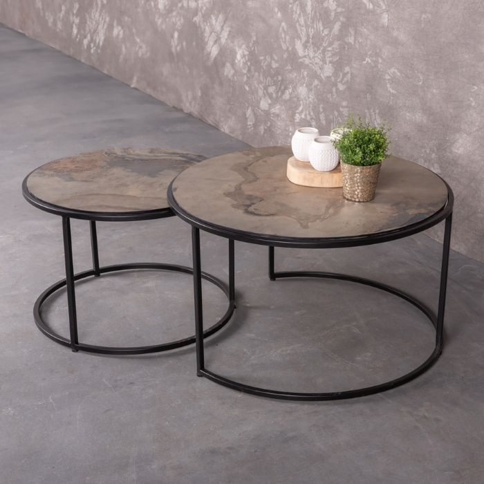 Salontafelset van 2 natuursteen.