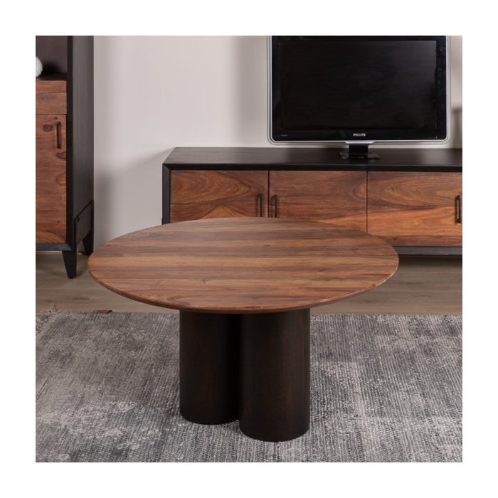 ronde salontafel 90 cm bruin met zwart Sheeshamhout.