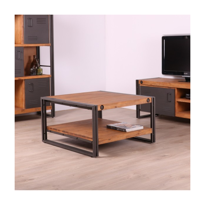 Industriële salontafel vierkant 80 cm.