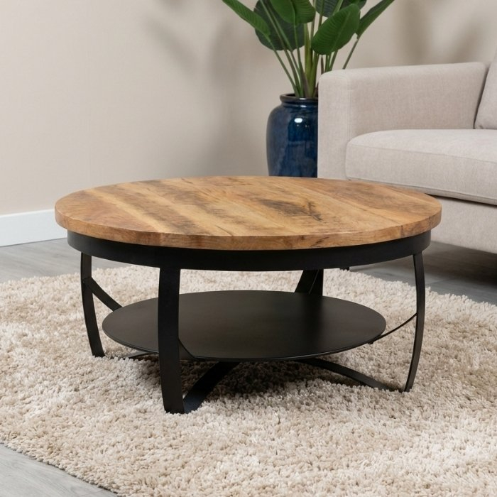Ronde salontafel mangohout 90 cm.
