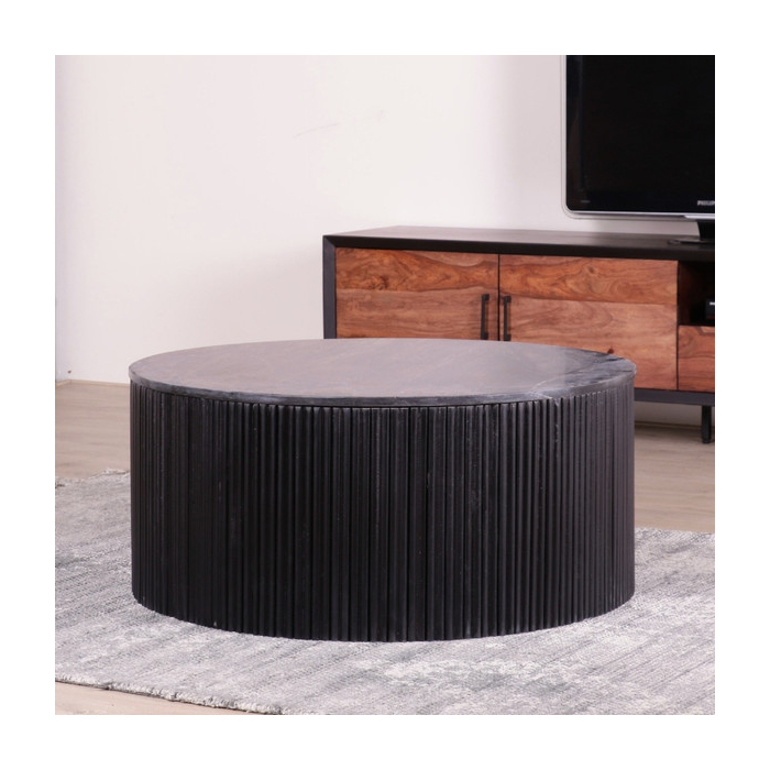 Salontafel rond zwart marmer 90 cm.