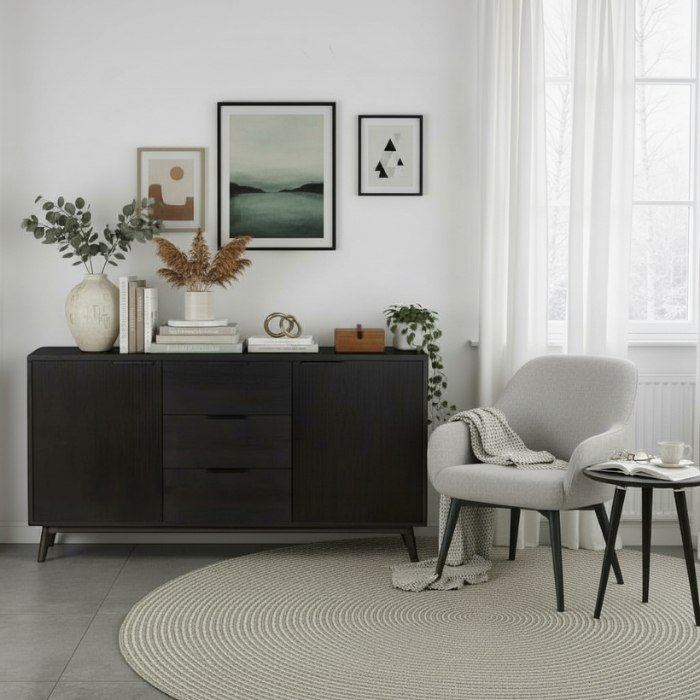 Sfeerafbeelding eiken dressoir in de kleur zwart. 