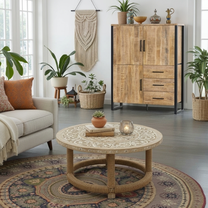 Sfeerafbeelding mangohouten kast 130 cm. 