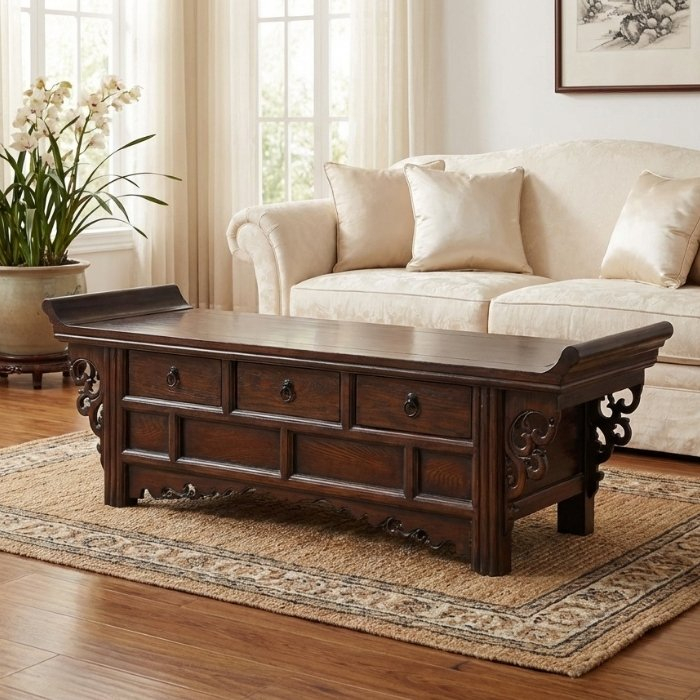 Traditionele lage salontafel met drie lades