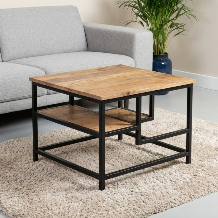 Vierkante bijzettafel mangohout 60 cm.