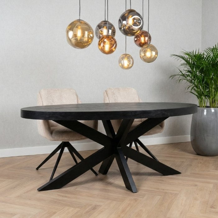 Eettafel ovaal zwart 160 cm mangohout.