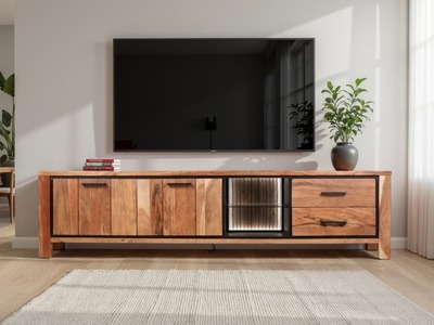 Tv meubel van acaciahout in woonkamer