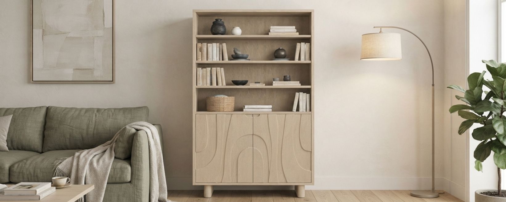 Overzicht van een boekenkast gevuld met boeken en accessoires